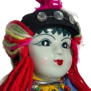 MOUNTAIN TRIBAL Hmong Doll Collectible Porcelain & Textile Costumed 8" Tall VTG